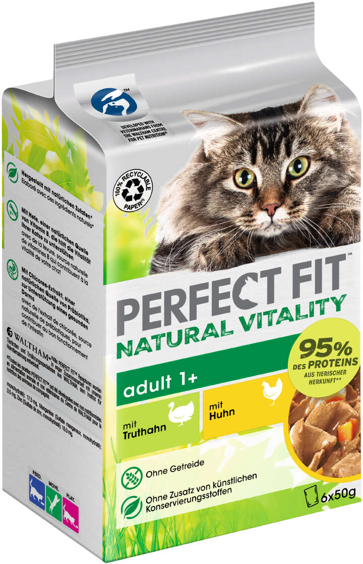 PERFECT FIT Katzen-Nassfutter Natural Vitality Adult 1+ Truth+Huhn 6x50gMP